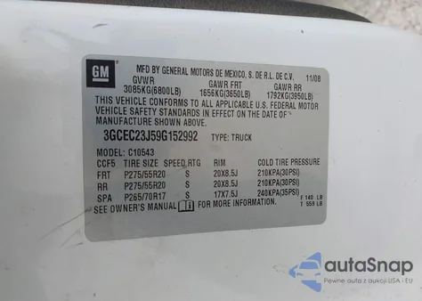 2009 Chevrolet Silverado 1500 Lt из США, поврежденный, VIN 3GCEC23J59G152992